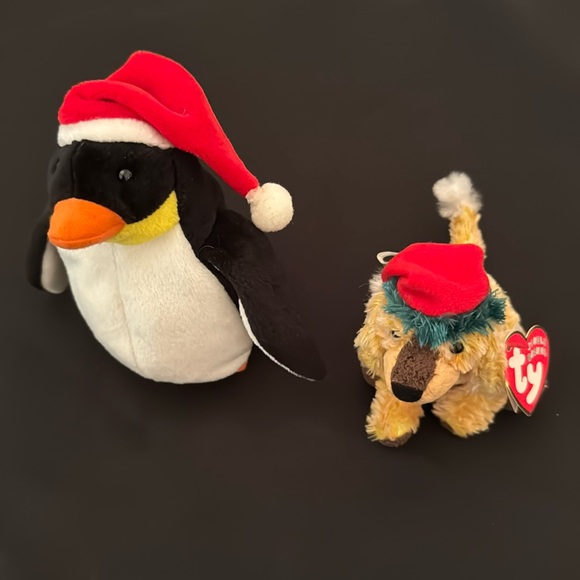 Beanie Babies 1998 Zero the penguin (no tag) and 2002 Jinglepup ornament (mlb) - Picture 1 of 10